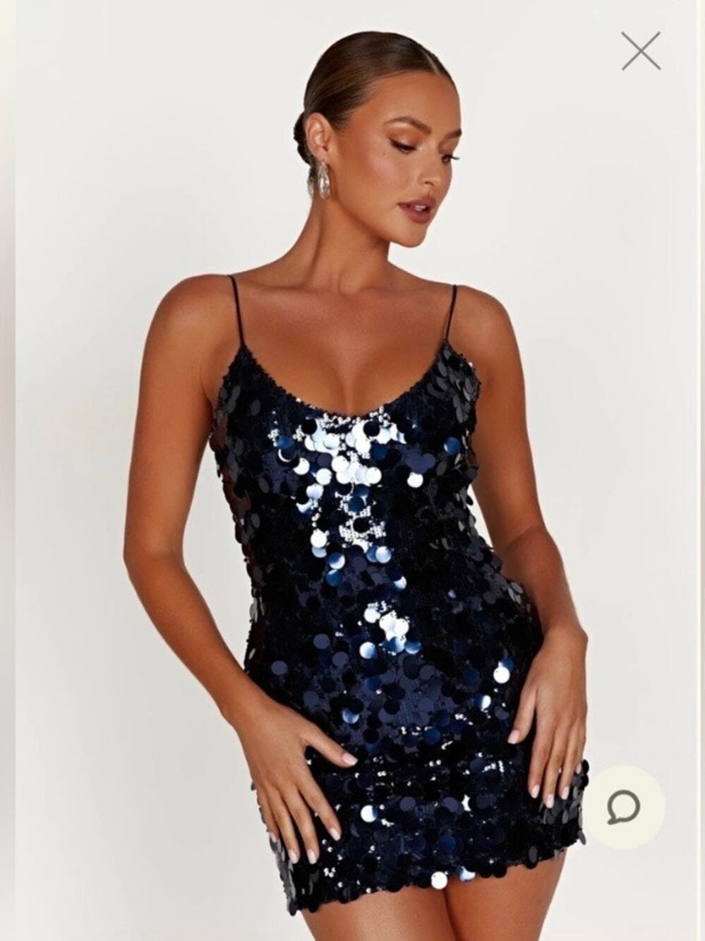 Stacees Dark Navy Sequin Mini Dress Sz.8 NWT